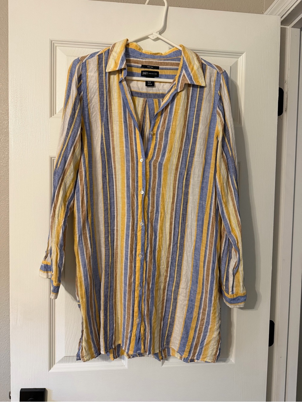 Jones New York Linen Striped Shirt in Yellow, Blue & Brown